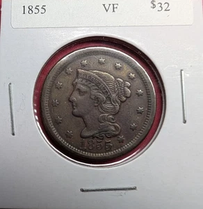 1855 Large Cent, VF, Only 1,574,829 Minted - Picture 1 of 4