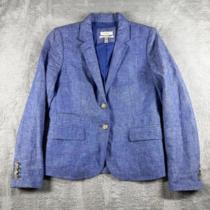 J Crew Blazer Womens 6 Chambray Schoolboy Linen Preppy Academia Career Jacket - Picture 1 of 17