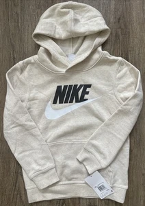 Nike Sportswear Club Fleece Pullover Kids Beige Boys Hoodie 86G703-YOM Sz 7 - Picture 1 of 3
