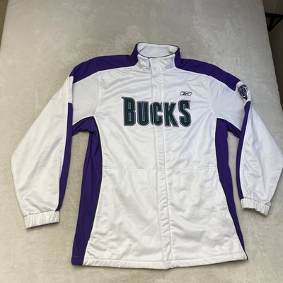 Reebok NBA Milwaukee Bucks Jacket L Tall White Purple VTG Mens - Image 1 of 4