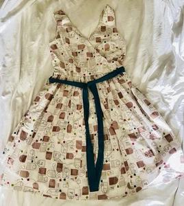 MCM BEA DOT ModCloth Lined Tea Bag Print Dress – Sz L – 1950s Vintage Style USA - Picture 1 of 11