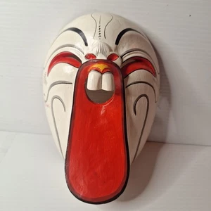 Hand Carved Balinese Wooden Mask Red And White - Picture 1 of 1