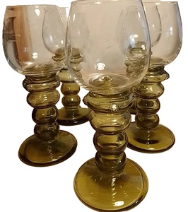 5  Römer/ Wein- Gläser  Beerennoppen, ca 18 cm , 0,2 l , Grüner Fuß , dekor - Bild 1 von 5