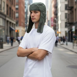 Vintage Paul Boye French Olive Green Winter Pile Cap Hat - Picture 1 of 9