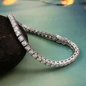 6 Ct F VS Lab Diamond Tennis Bracelet 3mm Infinity Style 14K White Gold Plated - Picture 1 of 4