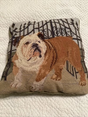 Vintage English Bulldog Needle Point Throw Pillow - Image 1 of 4