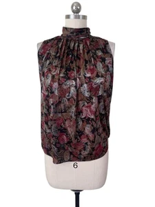Dressbarn Y2K Bluse Damen L-XL schwarz Stehkragen Paisley ärmellos Whimsigoth - Bild 1 von 8