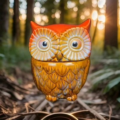 "Bote de caramelo de galletas de cerámica esmaltada Harvest Spice Owl de 6 1/2"" de alto de colección años 90" Foto 1 de 4