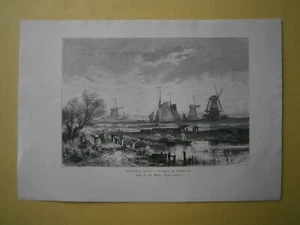 1879 Reclus print BOGS AND WINDMILLS NEAR DORDRECHT, NETHERLANDS, #15 - Picture 1 of 1