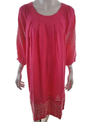 Part two  Größe 34 Rosa Midi Shift Kleid Leinen Manche 3/4 Stickerei - Bild 1 von 4