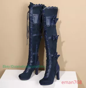 Steampunk viktorianische Damenstiefel mit hohem Absatz Gothic hoch Schnürung Oberschenkel hoch Piratenstiefel - Bild 1 von 16