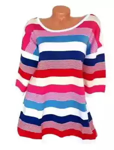 FLG oversize Long Pullover Feinstrick Streifen weiß Größe 44 46 NEU P116 - Bild 1 von 2