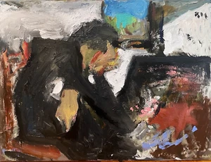 Pintura al óleo cubista autorretrato hombre triste interior original firmada 18x24  - Imagen 1 de 4