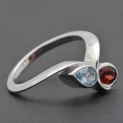 Pear Cut Topaz Red Garnet 925 Sterling Silver Bypass Ring Valentine Gift - Image 1 of 4