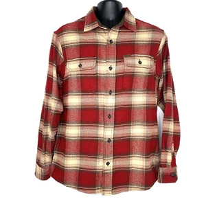Orvis Heavyweight Flannel Shirt Mens Medium Red Tan Long Sleeve - Picture 1 of 13