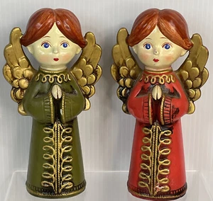 Two Vintage Hand Made Painted Praying Angel Plaster Japan 7.5" Christmas Holiday - Picture 1 of 15