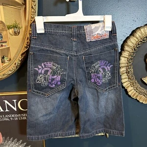 Vintage Y2K Pelle Pelle Jean Shorts Youth Boys Size 10 Embroidered Jorts - Picture 1 of 4