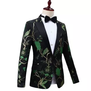 Hommes Floral Brodé Costume Décontracté Veste Pantalon Ensemble Slim Pic Revers - Foto 1 di 16