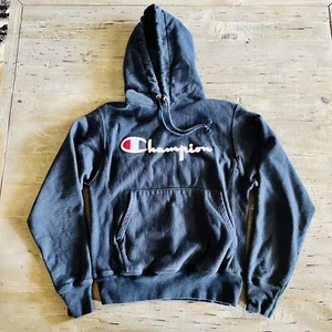 Vintage Champion Sweatshirt Hoodie Men's Small Long Sleeve Logo Navy EUC - Picture 1 of 11