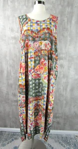 Jams World Janice Dress Floral Plaid Green Red Print Midi Dress Hawaiian XL - Picture 1 of 5