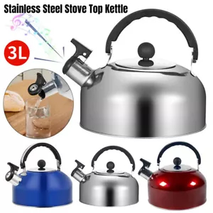 UK Stainless Steel Whistling Kettle 3L Stove Top Hob Kitchenware Tea Camping - Picture 1 of 20