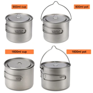 Camping 900ml/1600ml Titanium Pot Titanium Cup with Lid and Foldable Handle UK - Picture 1 of 53