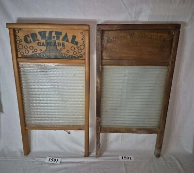 Dos tablas de publicidad antiguas de madera y vidrio de los primeros americanos, del condado temprano Foto 1 de 4