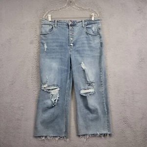 Sonoma So Jeans Junior 17 R Blau High Rise Wide Leg Raw Hem Distressed Baggy - Bild 1 von 12