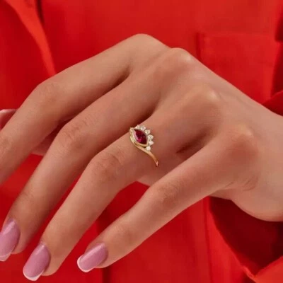 Marquise Simulated Red Ruby Gorgeous Wedding Band Ring In 14k Yellow Gold Plated - Image 1 of 4