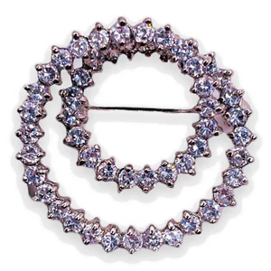 925 Sterling Silver Brooch Circle Design w/Cubic Zirconia - Picture 1 of 5