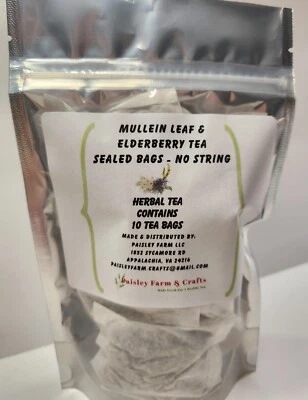 PAISLEY FARM AND CRAFTS MADE FRESH FOR A HEALTHY YOU Mullein Leaf Elderberry Blend Tea Bags - All Natural Wildcrafted