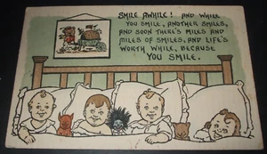 Old Hand Coloured Comic SMILE AWHILE BABIES IN BED BLACK DOLL DOLLY SMILES MILES - Bild 1 von 2