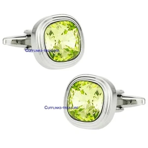 Natural Lemon Quartz Gemstone with 925 Sterling Silver Cufflinks for Men #567 - Picture 1 of 3