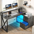 LED L Shaped Gaming Desk with File Drawer 55" Home Office Desk with Power Outlet
