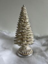 White Silver Christmas Tree 9” Table Top Mantle Shimmer Soft Glow Resin Glitter