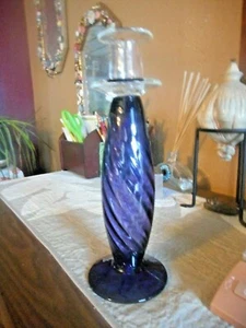 Modern Deep Cobalt Blue Glass 9 3/4" Tall Pillar Taper Candle Stick Holder =EUC - Picture 1 of 10