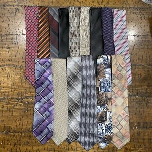 Lotto di 15 cravatte da collo uomo 100% seta poliestere righe tinta unita geometriche (B4) - Foto 1 di 9