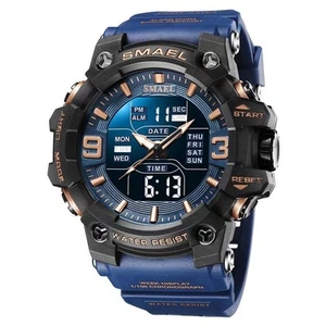 SMAEL Men's Watch LED Date Alarm Digital Analog, Shock Resistant, Blue, Superb - Picture 1 of 6