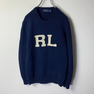 Polo Ralph Lauren Cotton Knit Sweater XS Navy RL Logo Rare - Picture 1 of 9