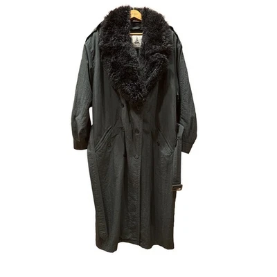 Gabardina larga vintage Misty Harbor 12 negra con cuello de piel sintética hecha en Taiwán Foto 1 de 4