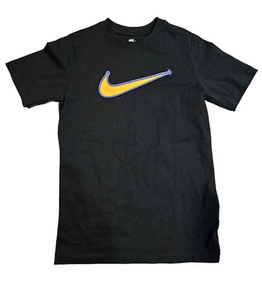 The Nike Tee Black shirt with Purple/Yellow Nike Swoosh Boys Large EUC - Image 1 of 3