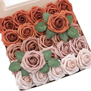 Artificial Flowers 25pcs Real Looking Burnt Orange Ombre Colors Foam Fake Ros... - Picture 1 of 6