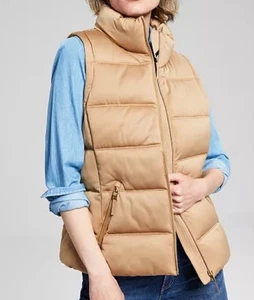 NWT Tommy Hilfiger Stand Collar Puffer Vest Womens M Camel Tan THFlex Quilted - Picture 1 of 11
