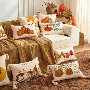 Funda de cojín de cosecha de calabaza de otoño fundas de almohada de acción de gracias sofá decoración del hogar EE. UU. - Imagen 1 de 21