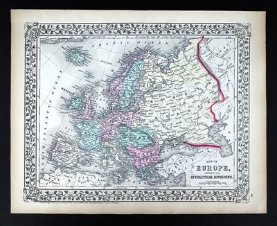 1874 Mitchell Map Europe France Italy Germany Britain Austria Greece Sweden et - Image 1 of 4