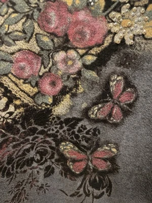 Y2K Top Sz L M Black Butterflies Dark Romance Fairy Whimsigoth Goth Festival AOP - Image 1 of 4