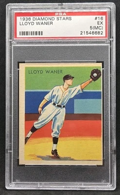 1936 Diamond Stars #16 Lloyd Waner Vintage Baseball Card Graded PSA 5 EX (MC) - Image 1 of 2