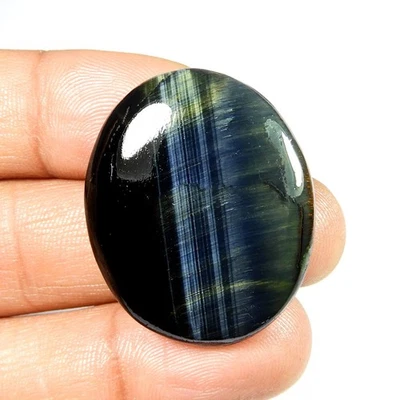 Natural Flashy Blue Tiger Eye Cabochon Oval Shape Loose Gemstone 50 Cts BT-83 - Image 1 of 4