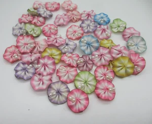 Assortment of Flower Ombre Ribbon Roses with Beads Appliques 48 Pieces - Picture 1 of 4
