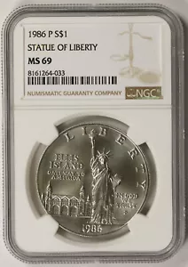 1986-P Statue of Liberty Modern Silver Commemorative Dollar $1 MS 69 NGC - Picture 1 of 4